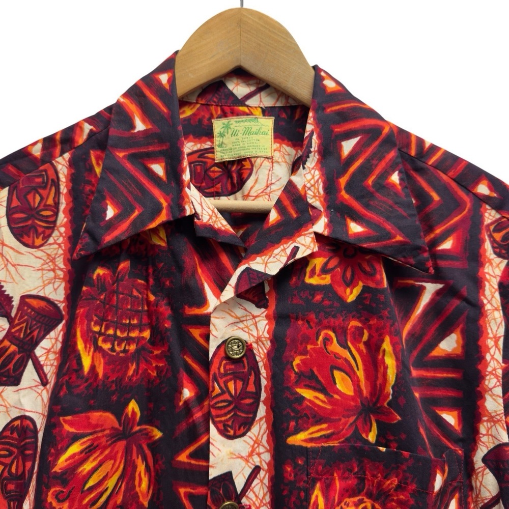 Ui-Maikai Vintage 1960's Men's Large Orange Floral Hawaiian Tropical Aloha Shirt